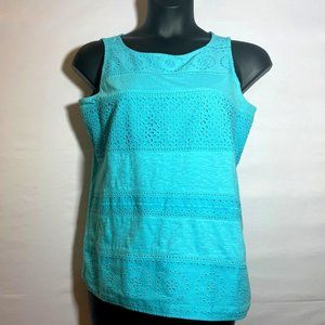Talbots Women Petite Sleeveless Eyelet Design top in Turquoise - XP